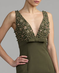 Mac Duggal #2278 olive gown close-up detail
