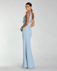 Mac Duggal Crepe Sleeveless Beaded V Neck Gown With Bow #2278 - Powder Blue