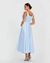 Mac Duggal Powder Blue Sleeveless Satin Midi Dress with Bow Detail #2288