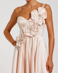 Mac Duggal 2292 Oyster satin corset gown with 3D flowers - Close up detail