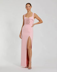 Mac Duggal Pink Sleeveless Crepe Gown With Embellished Bows #2293 Blush
