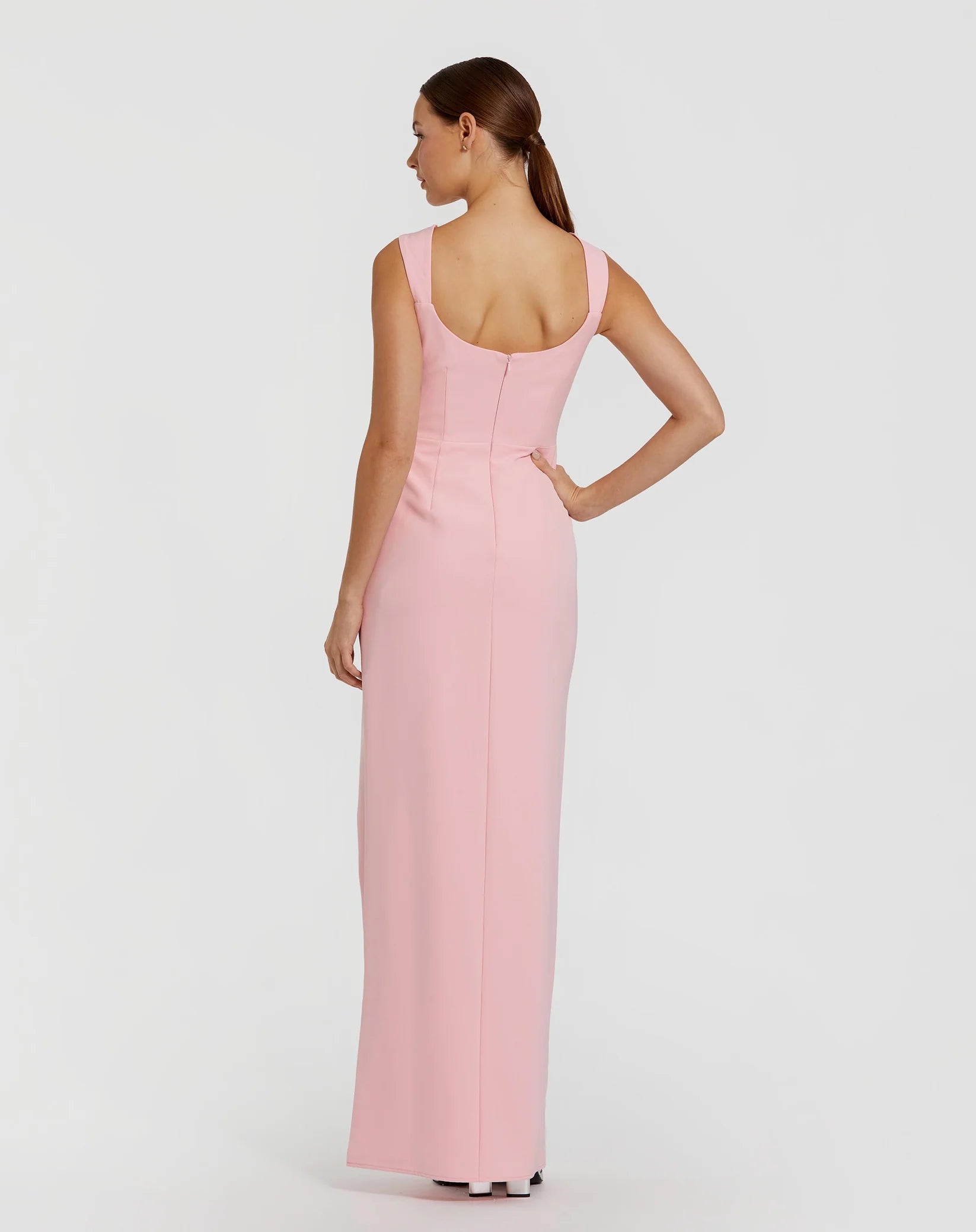 Mac Duggal Pink Sleeveless Crepe Gown With Embellished Bows #2293 Blush