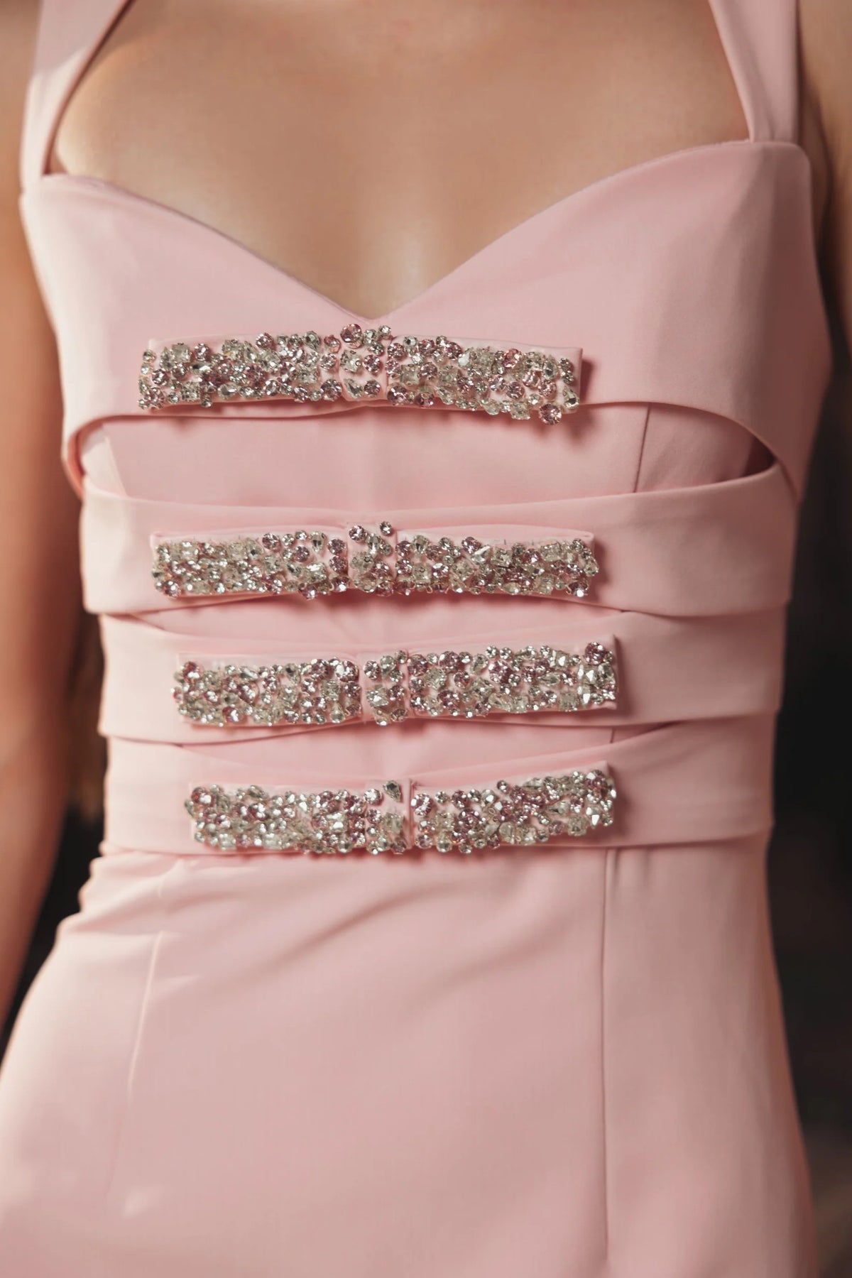 Mac Duggal Pink Sleeveless Crepe Gown With Embellished Bows #2293 Blush