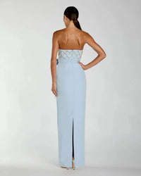 Mac Duggal #2294 powder blue strapless embellished crepe gown with bow