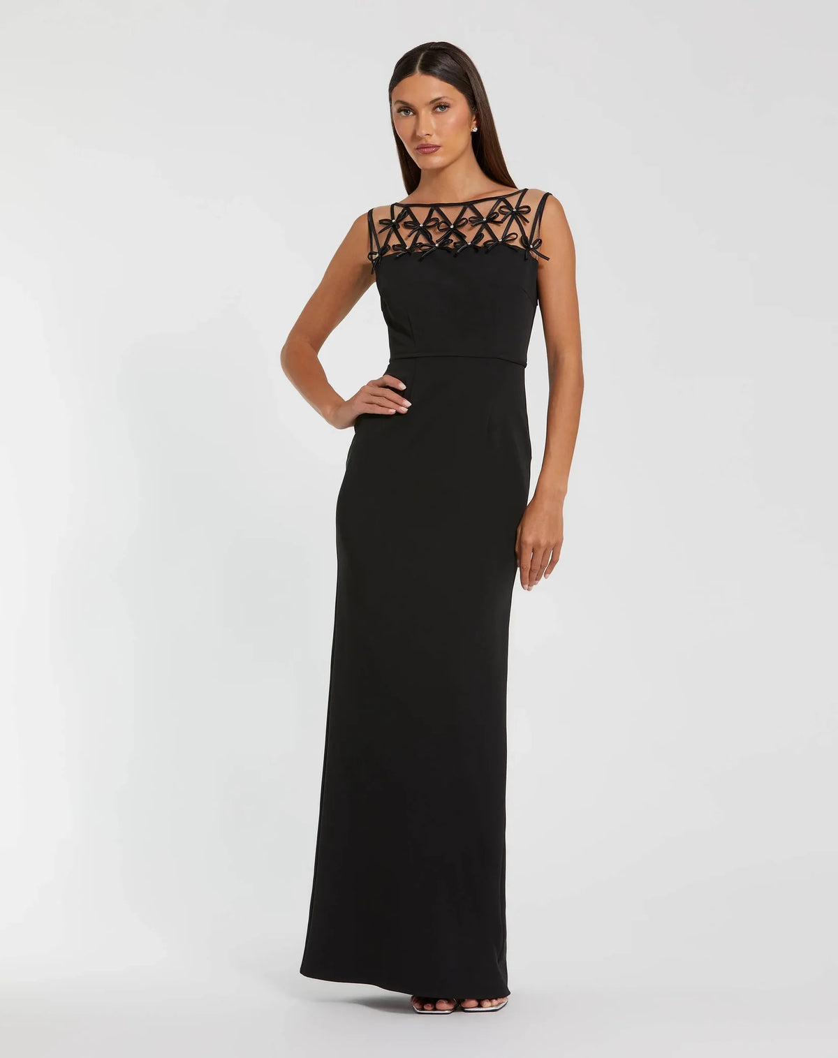 Mac Duggal Black Sleeveless Crepe Gown With Embellished Bows #2295 