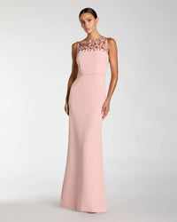 Mac Duggal Pink Sleeveless Crepe Gown With Embellished Bows #2295