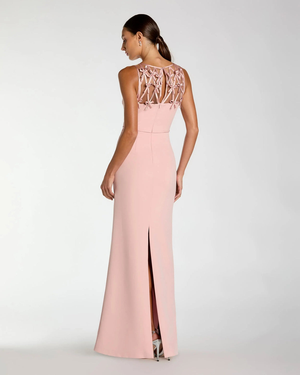Mac Duggal Pink Sleeveless Crepe Gown With Embellished Bows #2295