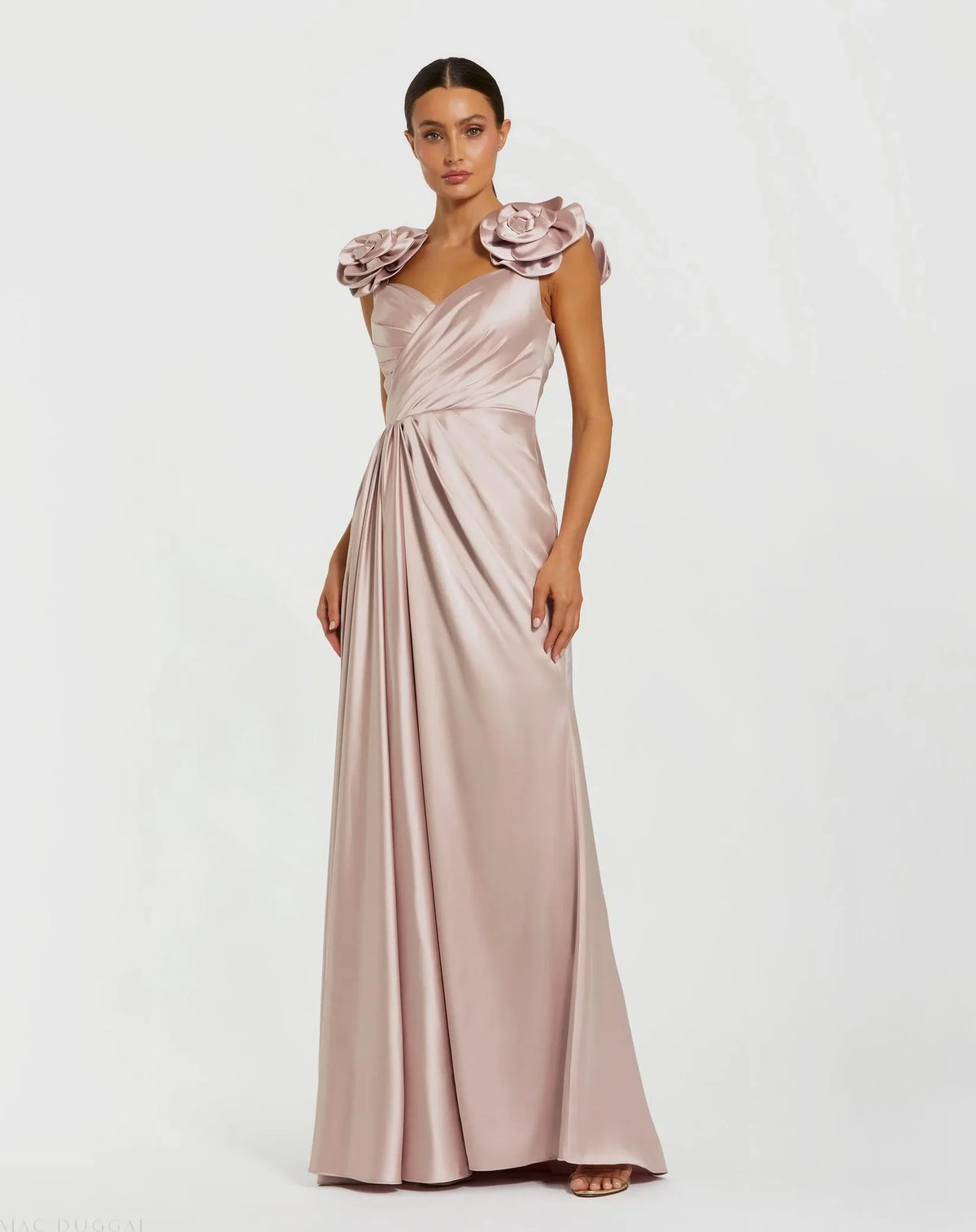 【Mac Duggal】シアロングスリーブエンベリッシュミディドレス Mac Duggal #79445 Long Draped Sleeve Sheer Embellished