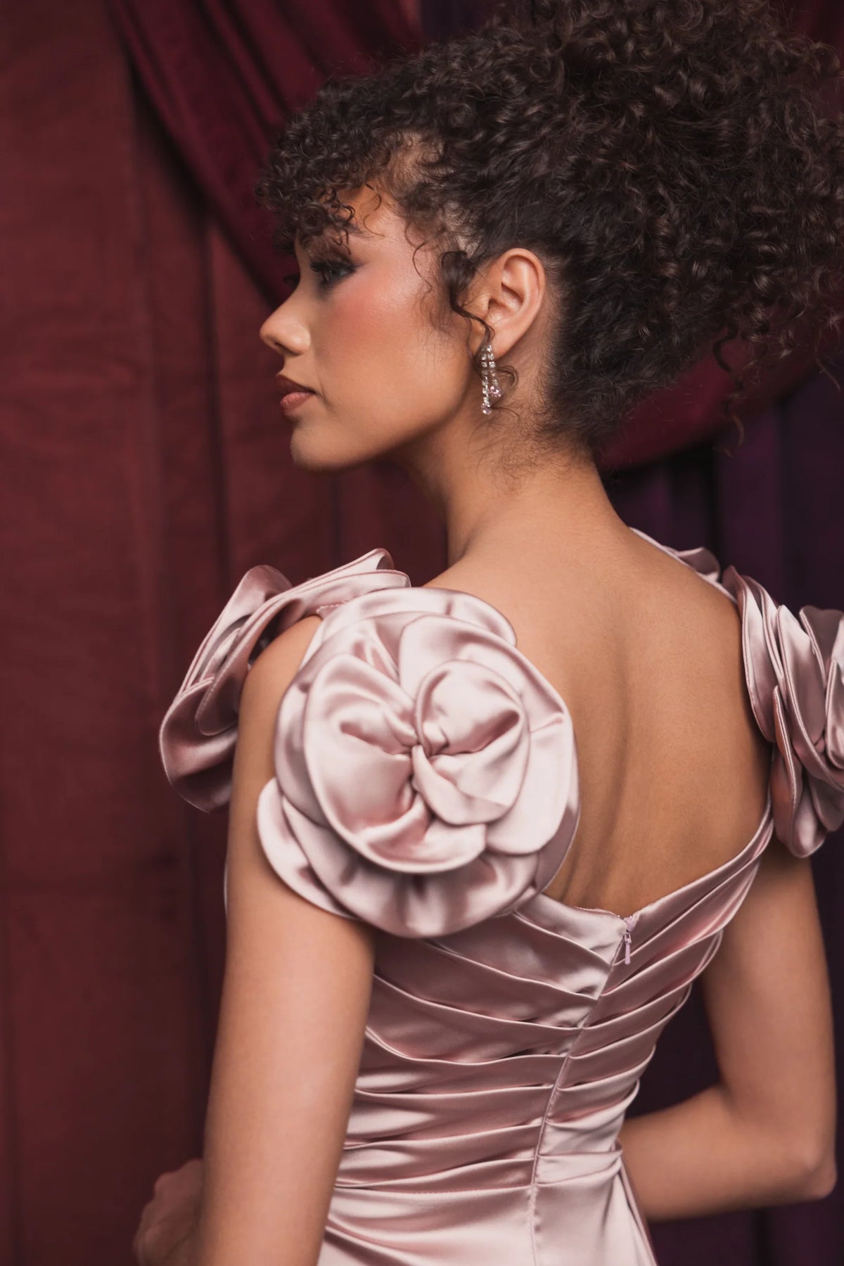 Pink Satin Wrap Gown - Rose