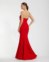 Mac Duggal #2300 red strapless mermaid gown with 3d flowers