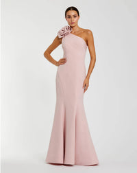 Mac Duggal #2304 blush one shoulder mermaid gown with 3d flower