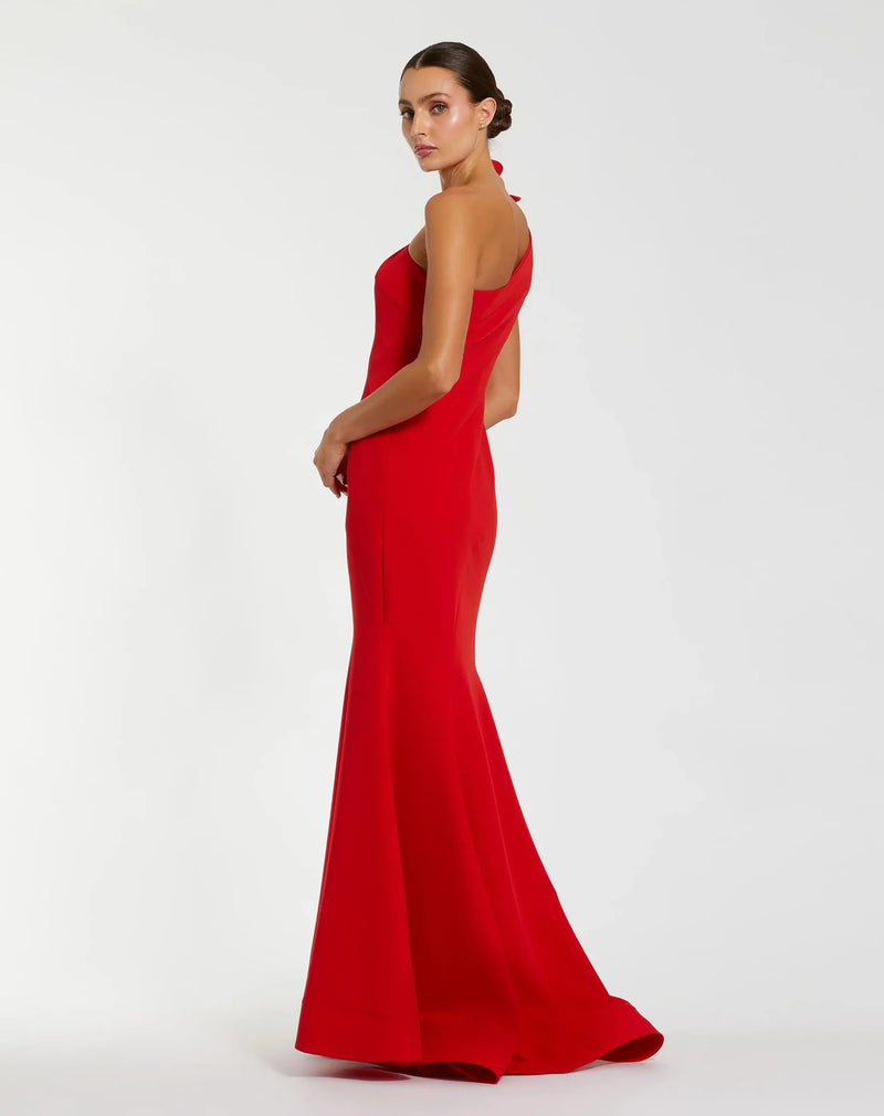 One Shoulder Mermaid Gown With 3D Flower - Powder Blue