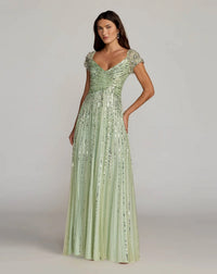 Mac Duggal Sage Green Embellished Gown With Beaded Shoulders Gold #23042 
