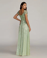 Mac Duggal Sage Green Embellished Gown With Beaded Shoulders Gold #23042 
