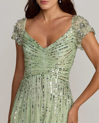 Mac Duggal Sage Green Embellished Gown With Beaded Shoulders Gold #23042 