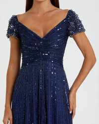 Mac Duggal Sapphire Blue Green Embellished Gown With Beaded Shoulders #23042 