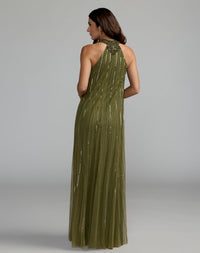 Mac Duggal #23043 olive trapeze gown back view
