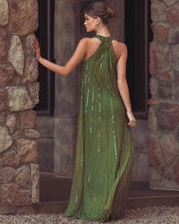 Mac Duggal #23043 trapeze gown lifestyle back