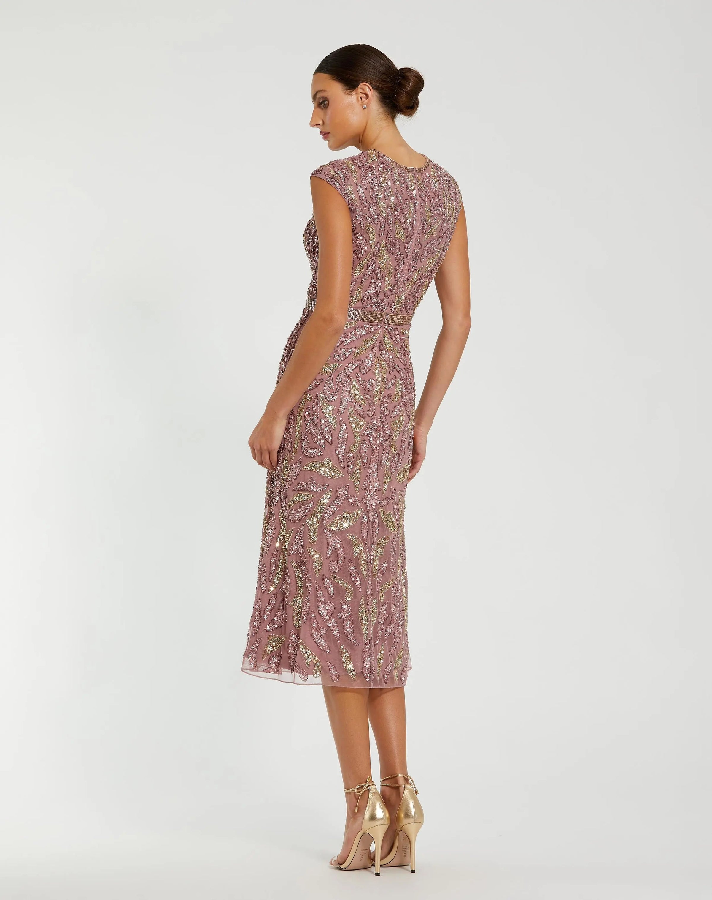 Mac Duggal 23049 Vintage Lilac sequin embellished high neck midi dress - back