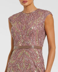 Mac Duggal 23049 Vintage Lilac sequin embellished high neck midi dress - detail
