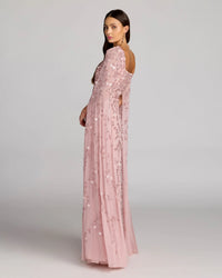 Mac Duggal Pink Floral Embellished Cape Sleeve Gown #23068 Rose Modest Dress Abaya