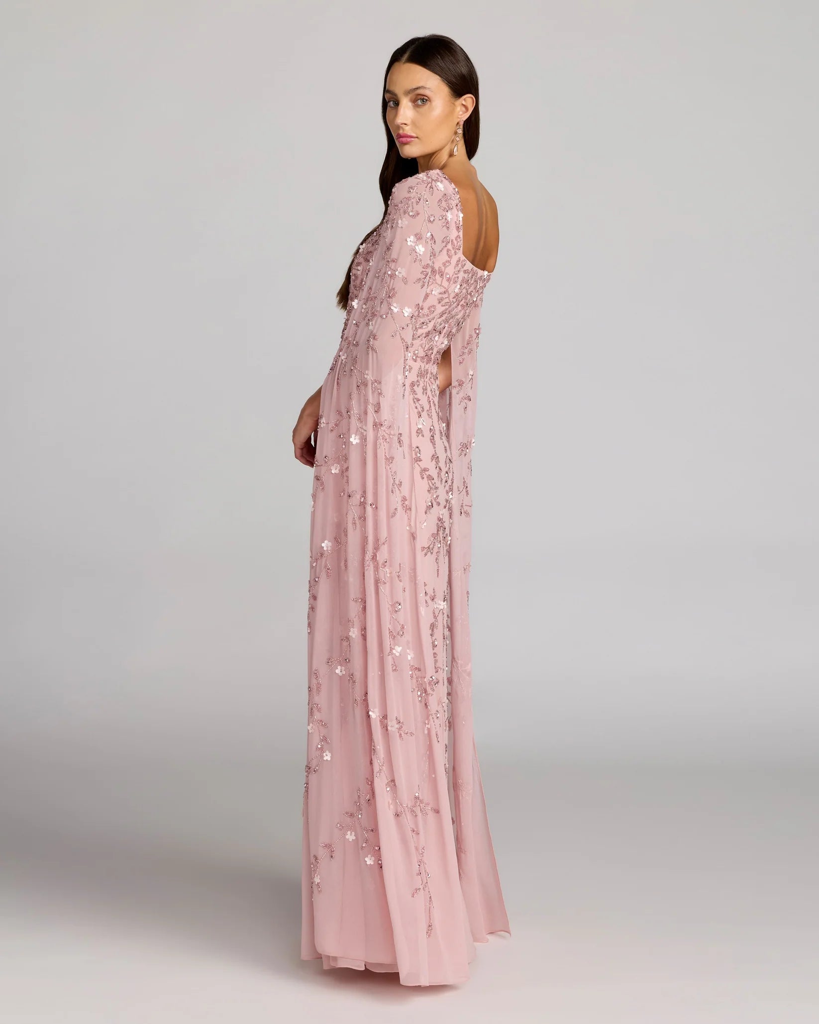 Mac Duggal Pink Floral Embellished Cape Sleeve Gown #23068 Rose Modest Dress Abaya