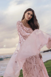 Mac Duggal Pink Floral Embellished Cape Sleeve Gown #23068 Rose Modest Dress Abaya