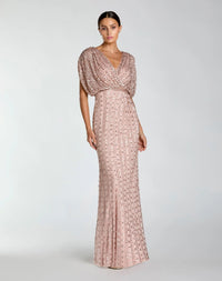 Mac Duggal Pink Embellished Blouson V Neck Column Gown #23081