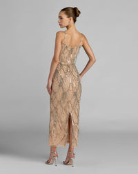Mac Duggal #23082 nude silver beaded fringe scoop neck ankle dress back
