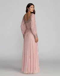 Mac Duggal 23085 Light Rose embellished long sleeve scoop neck A line gown - back
