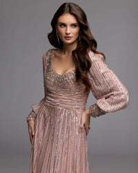 Mac Duggal 23085 Light Rose embellished long sleeve scoop neck A line gown - alternate view