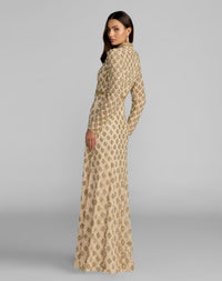 Mock Neck Long Sleeve Embellished A-Line Gown