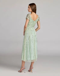 Mac Duggal Sage Green Green Sequin Jeweled V Neck Midi Dress #23098