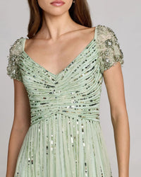 Mac Duggal Sage Green Green Sequin Jeweled V Neck Midi Dress #23098
