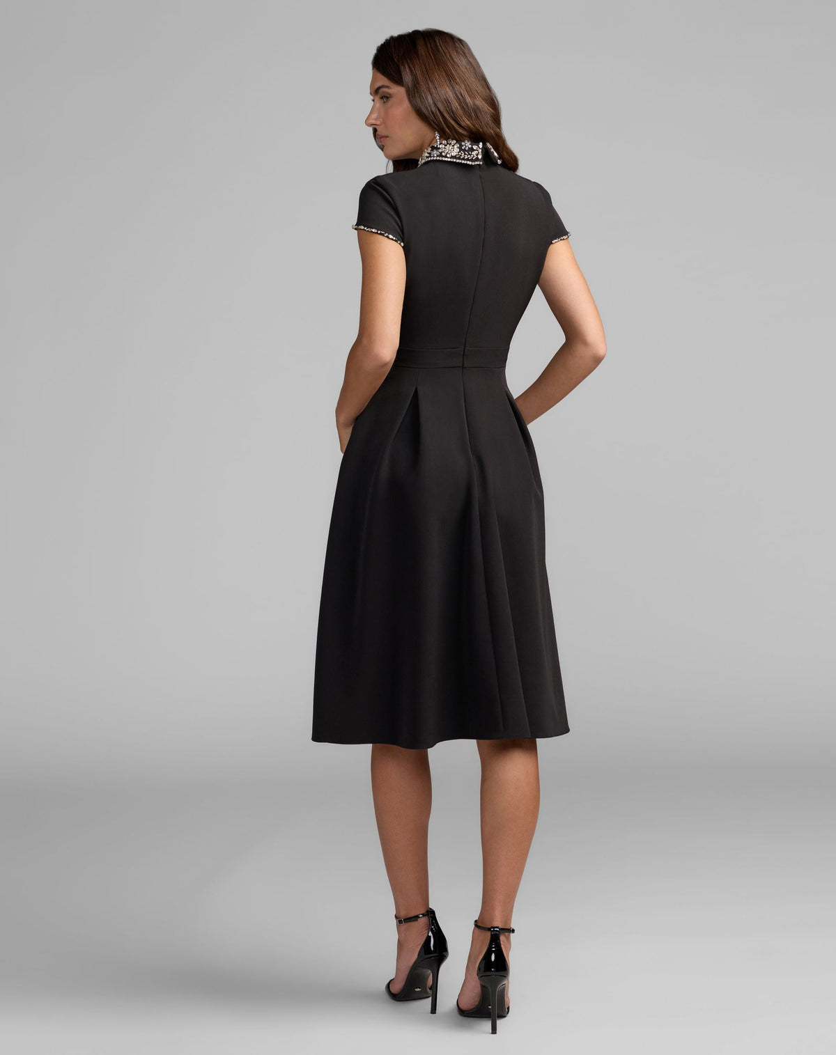 Mac Duggal #2313 black embellished collar a-line midi dress