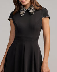 Mac Duggal #2313 black embellished collar a-line midi dress