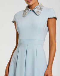 Powder Blue Crepe Short Sleeve Midi Dress With Beading Details