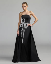 Mac Duggal #2317 black white strapless embellished satin gown with overskirt