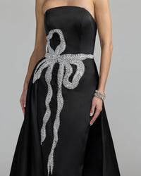 Mac Duggal #2317 black white satin overskirt detail