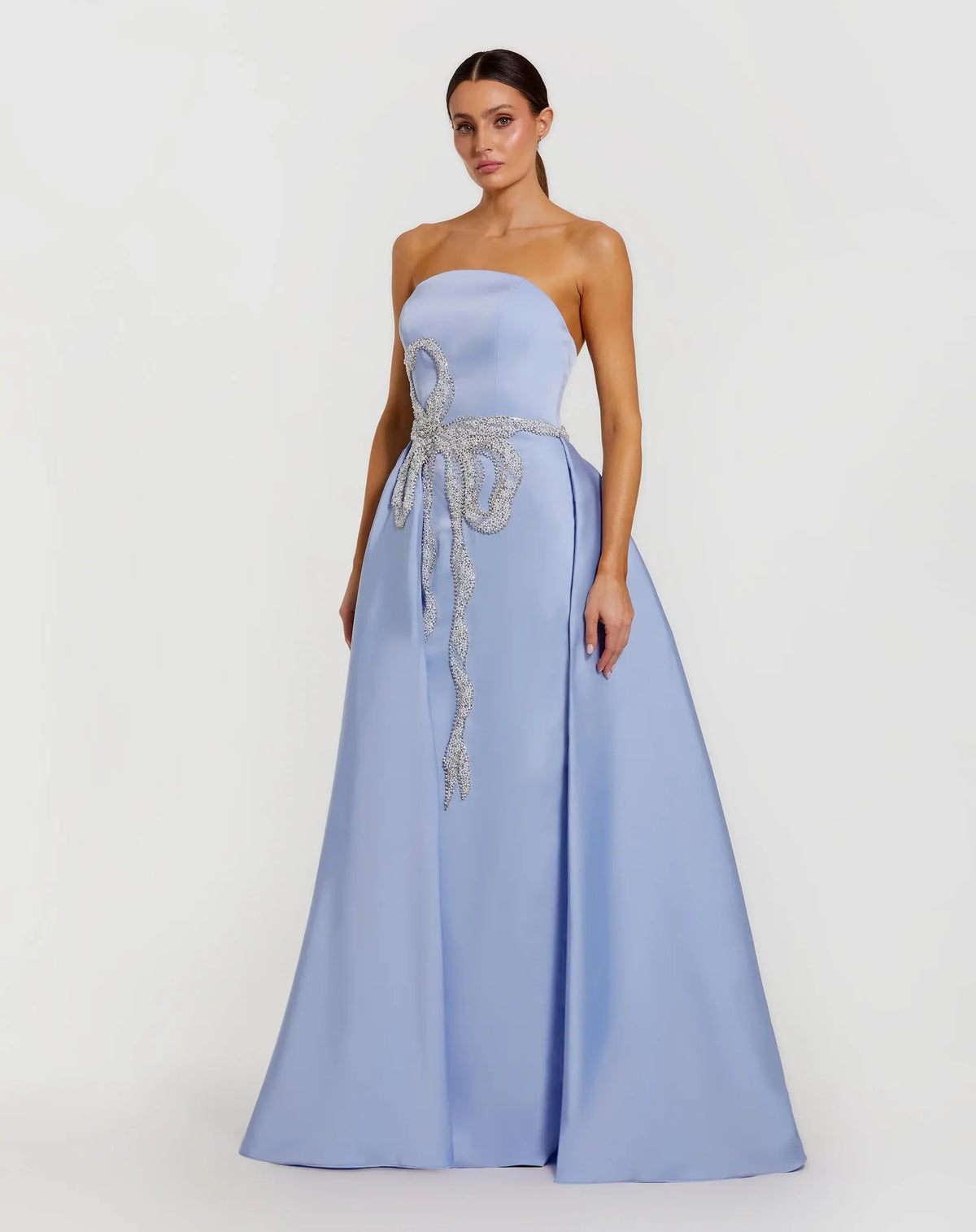 Mac Duggal Blue Strapless Embellished Satin Gown with Overskirt #2317 Powder Blue