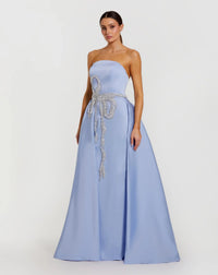 Mac Duggal Blue Strapless Embellished Satin Gown with Overskirt #2317 Powder Blue