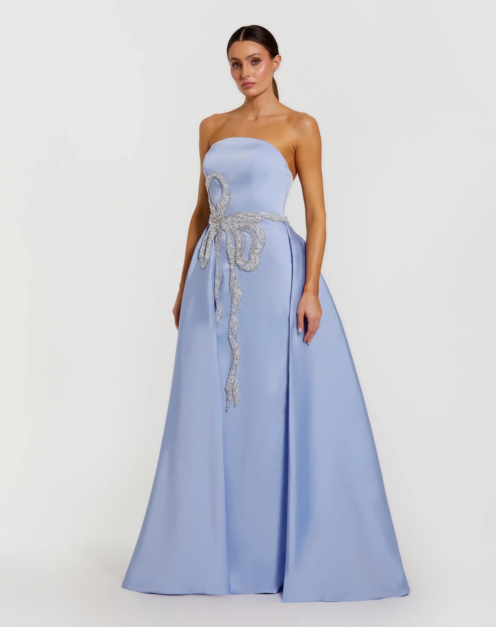 Mac Duggal Blue Strapless Embellished Satin Gown with Overskirt #2317 Powder Blue