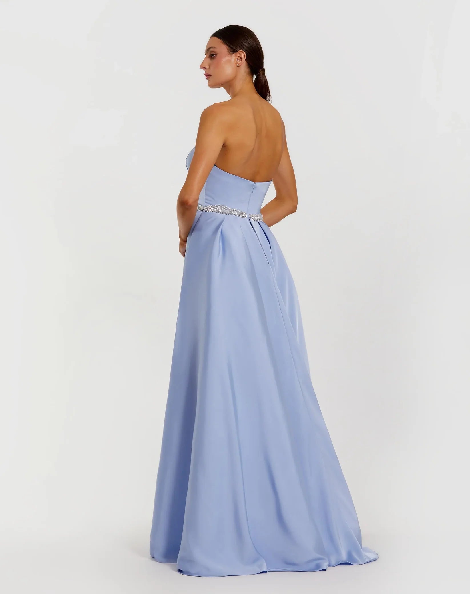 Mac Duggal Blue Strapless Embellished Satin Gown with Overskirt #2317 Powder Blue