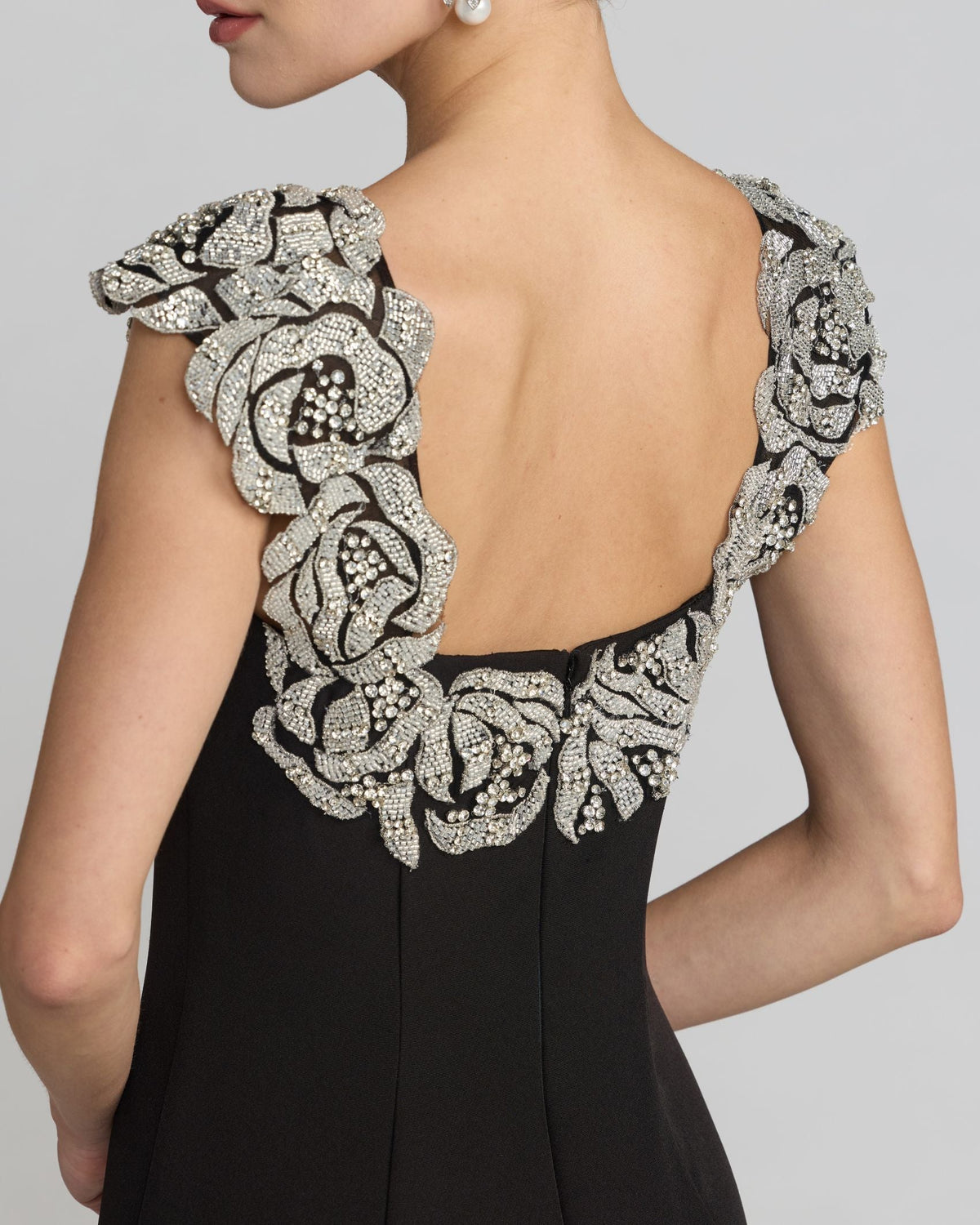 Mac Duggal #2318 black beaded floral applique mermaid gown