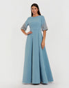 Mac Duggal Blue Crepe Gown With Embellished 3/4 Sleeves #2322 French Blue
