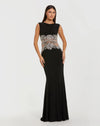 Mac Duggal #2324 Black Sleeveless Jersey Gown With Beaded Waist Detail