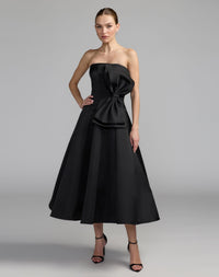 Mac Duggal #2328 black satin midi dress front