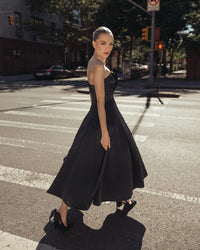 Mac Duggal #2328 black midi dress lifestyle back