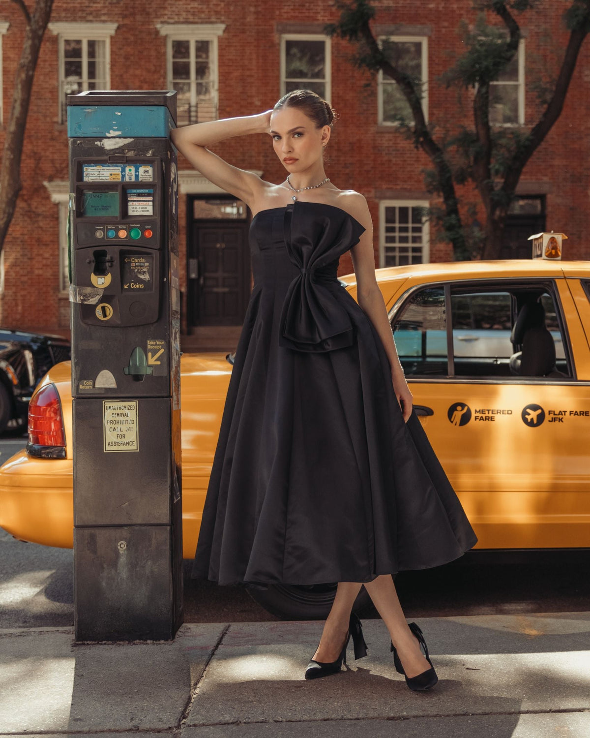Mac Duggal #2328 black midi dress lifestyle