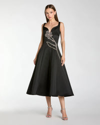 Mac Duggal #2331 Black Gold A-line embellished floral midi dress